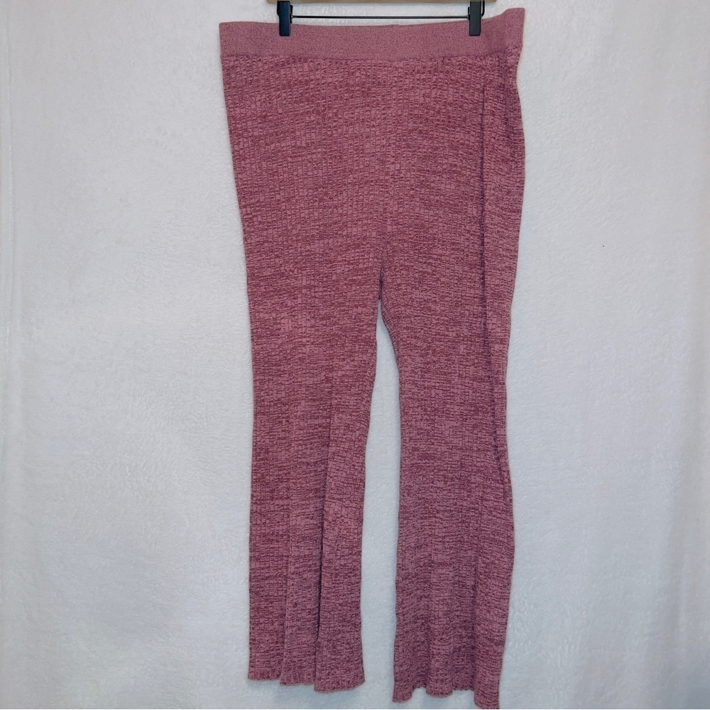 Ava & Viv Pink High Waisted Ribbed Flare Leg Lounge Pants size 1X